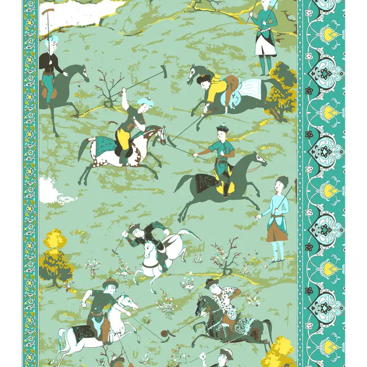 Persian Polo Players Wool Stole by Supplement d'AM in Polo Turquoise