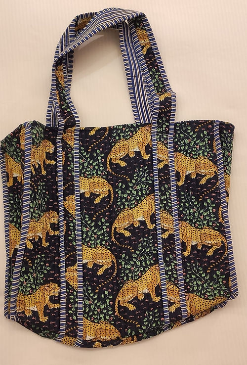 Cotton Quilted Tote Bag by Ayras World in Blue Jungle