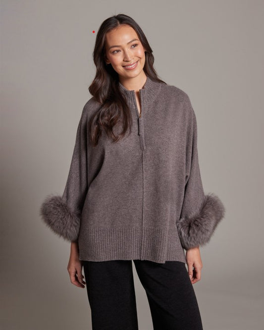 Eliza Fox Trim Poncho by Alashan in Portobello