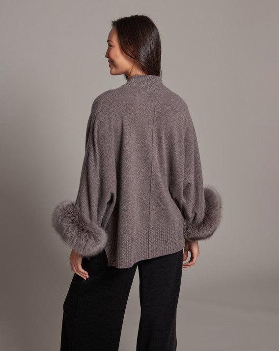 Eliza Fox Trim Poncho by Alashan in Portobello