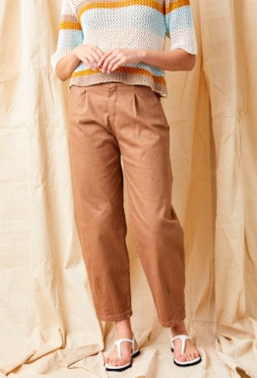 May Stretch Gaberdine Barrel Pants by Suzy D London in Caramel