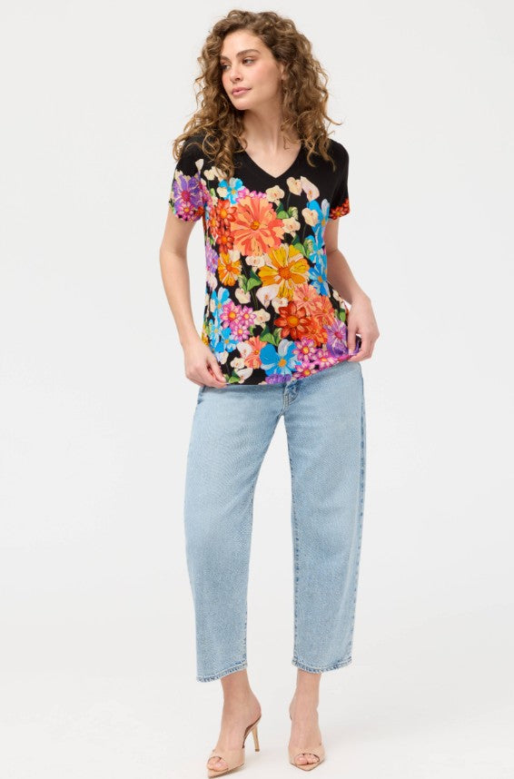 The Janie Favorite Short Sleeve Crew Neck Tee by Johnny Was in Gerbera Scarf