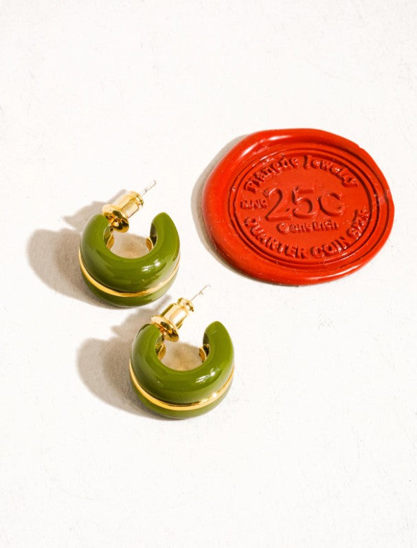 Arlo 18K Gold Small C Hoop Earring by Flanerie by MAIQ in Green