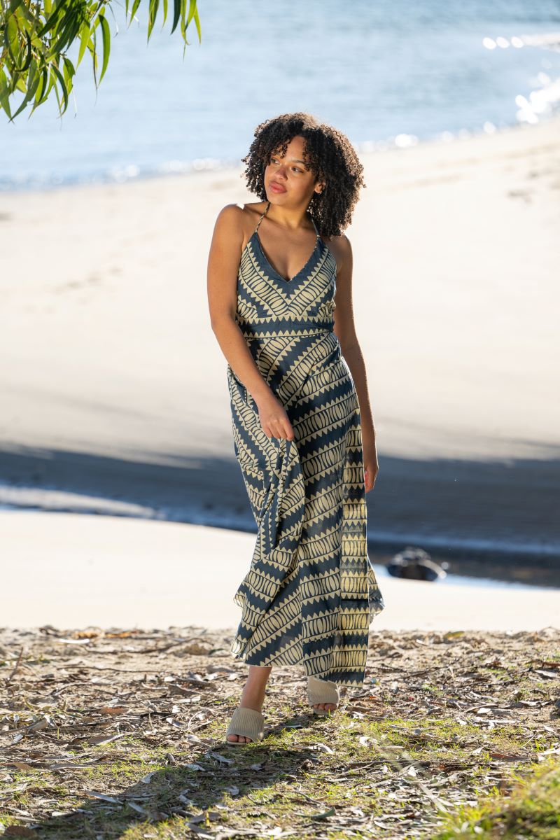 Hemi Tie Halter Dress by Cienna in Blue