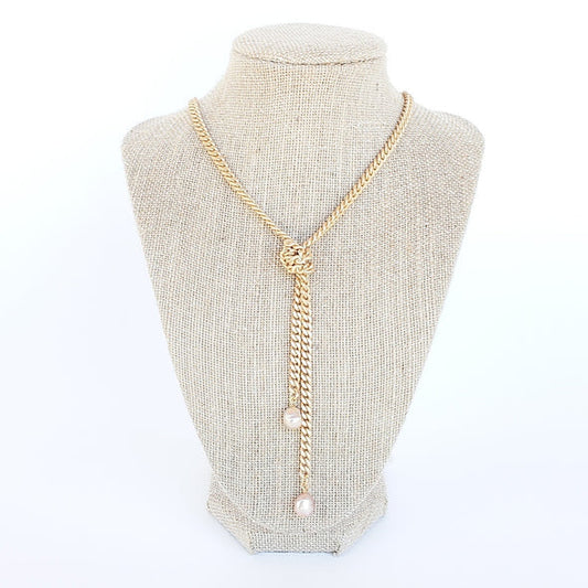 Medium Curb Knotted Necklace with Mini Pearls by Virtue in Gold