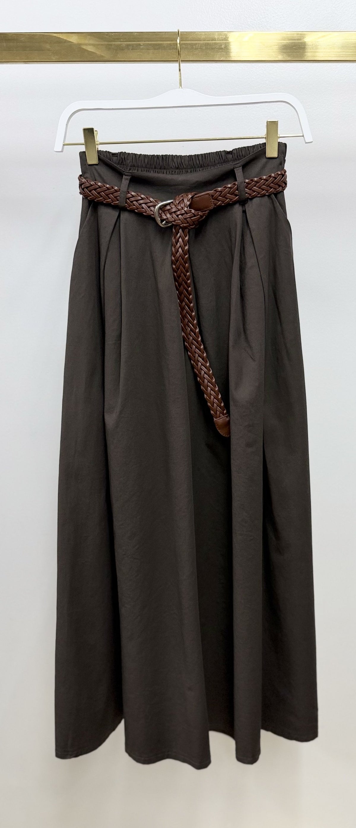 Wide Leg Plazzo Pant with Twist Belt by Milio Milano in Chocolate