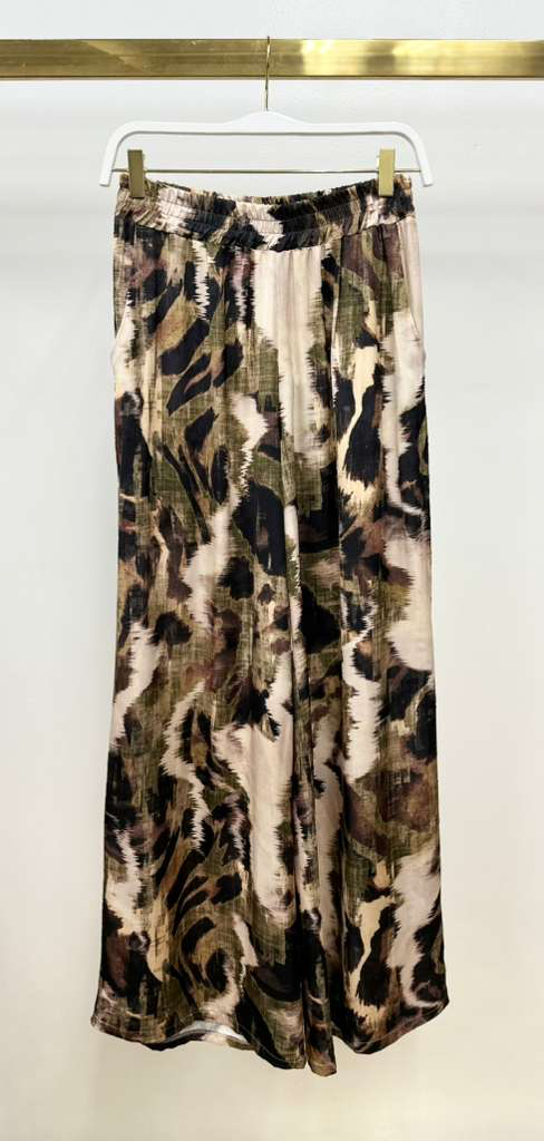 Watercolor Print Wide Leg Pants by Milio Milano in Green/Brown