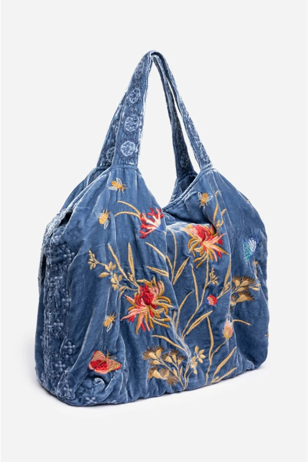 Aria Velvet Tote Bag by Johnny Was in Denim Indigo