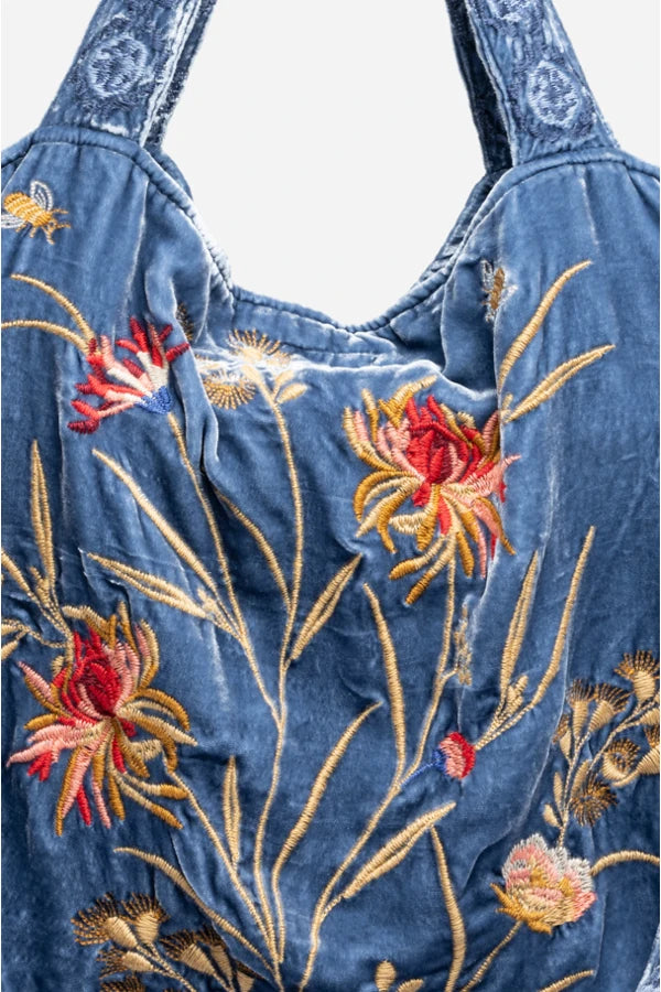 Aria Velvet Tote Bag by Johnny Was in Denim Indigo