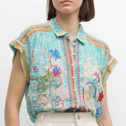 Dionne Button Down Blouse by Johnny Was in Waterscape