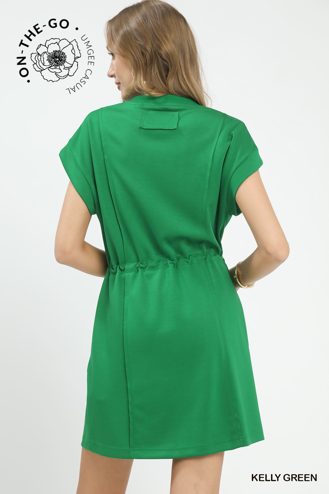Knit Zip Front Drawstring Dress by Umgee in Kelly Green