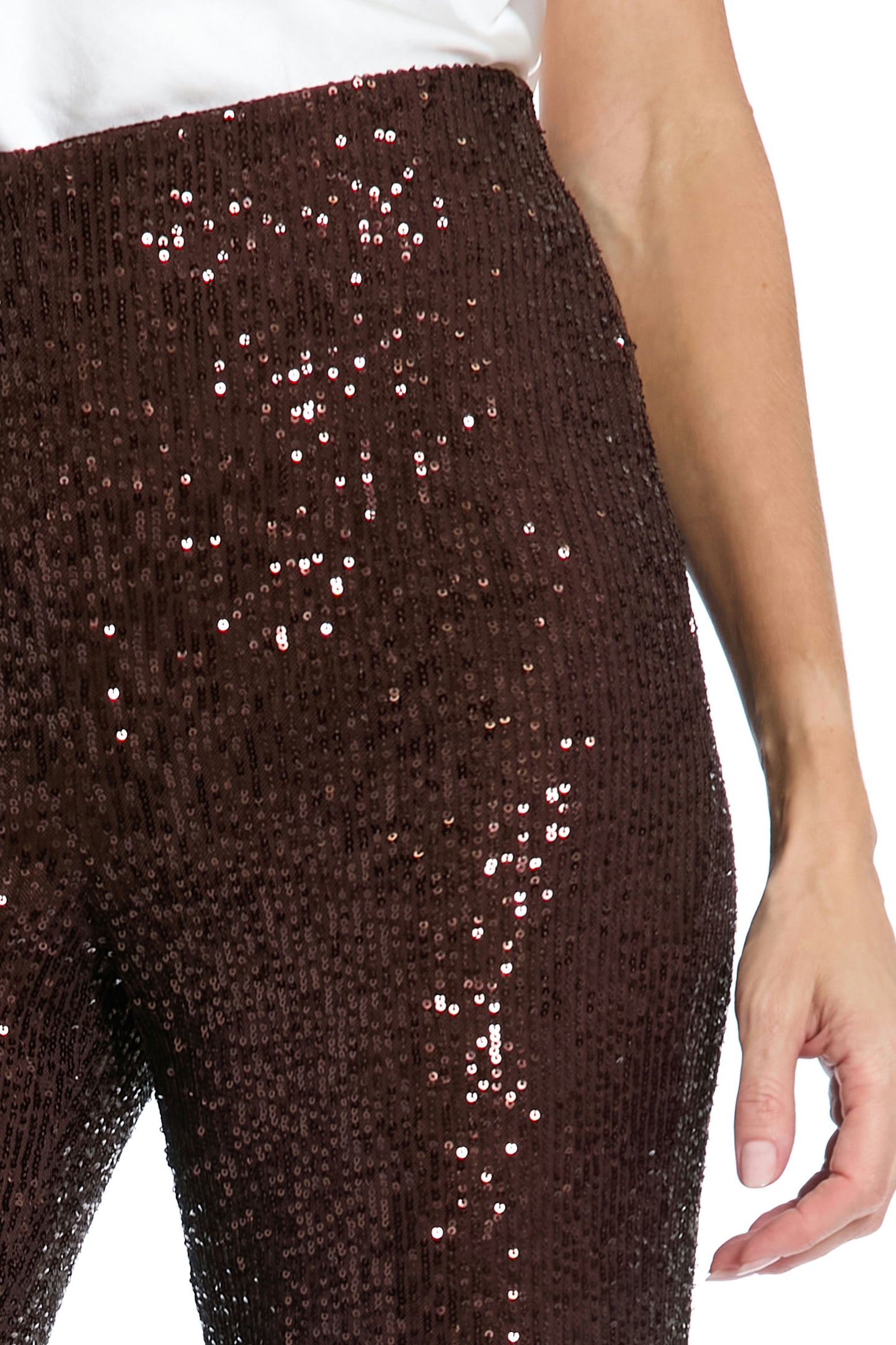Clean Waistline Sequin Pull on Pant by Muse in Chocolate