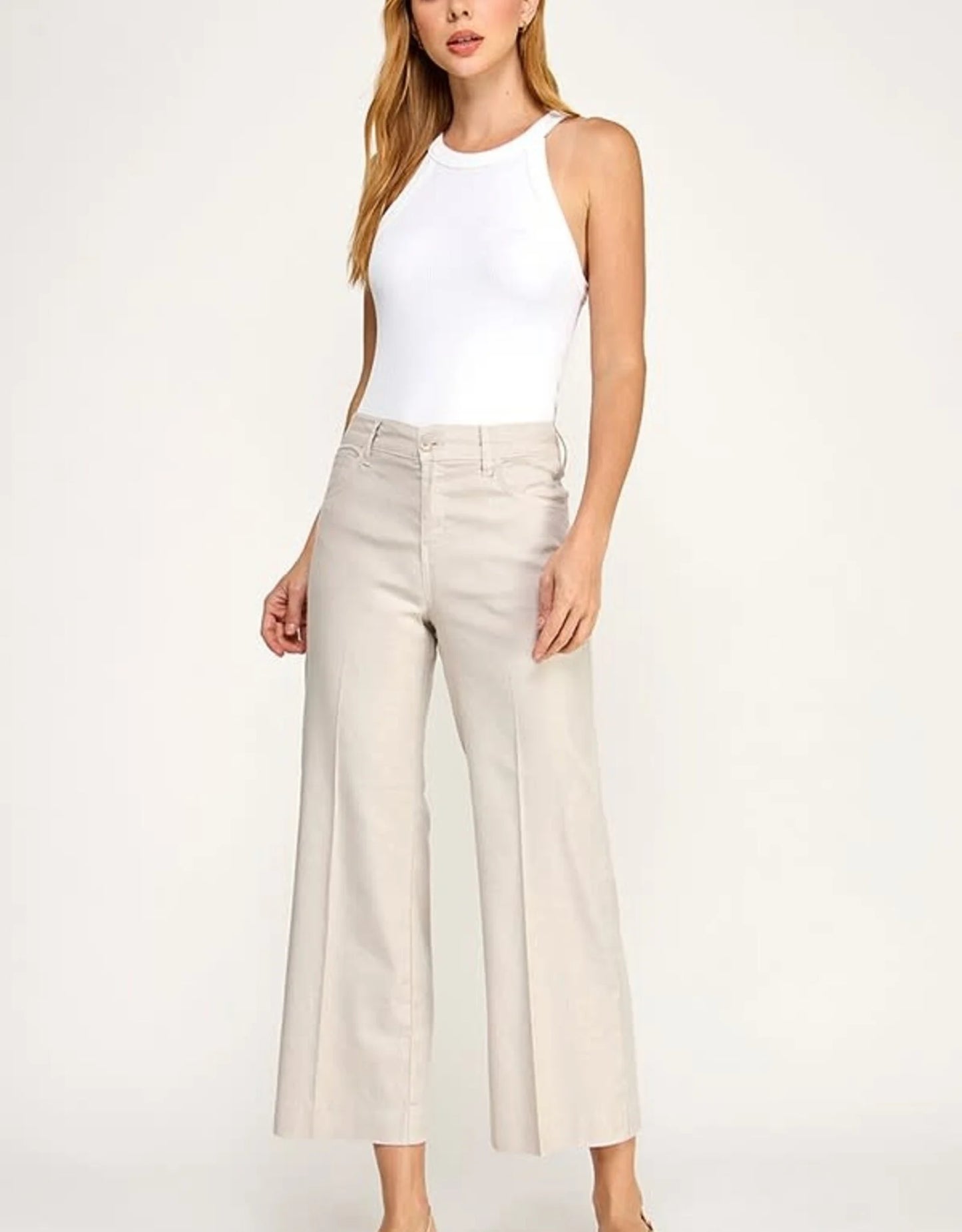 Annabelle Crop Wide Leg Pant by Level 99 in Pampas