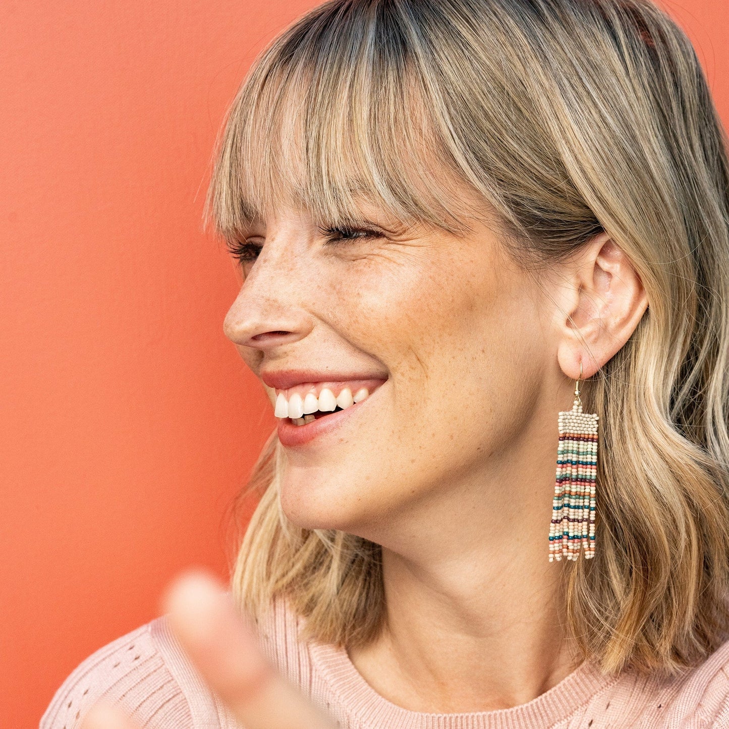 Adaline Horizontal Stripes Beaded Fringe Earrings by Ink+Alloy in Light Desert