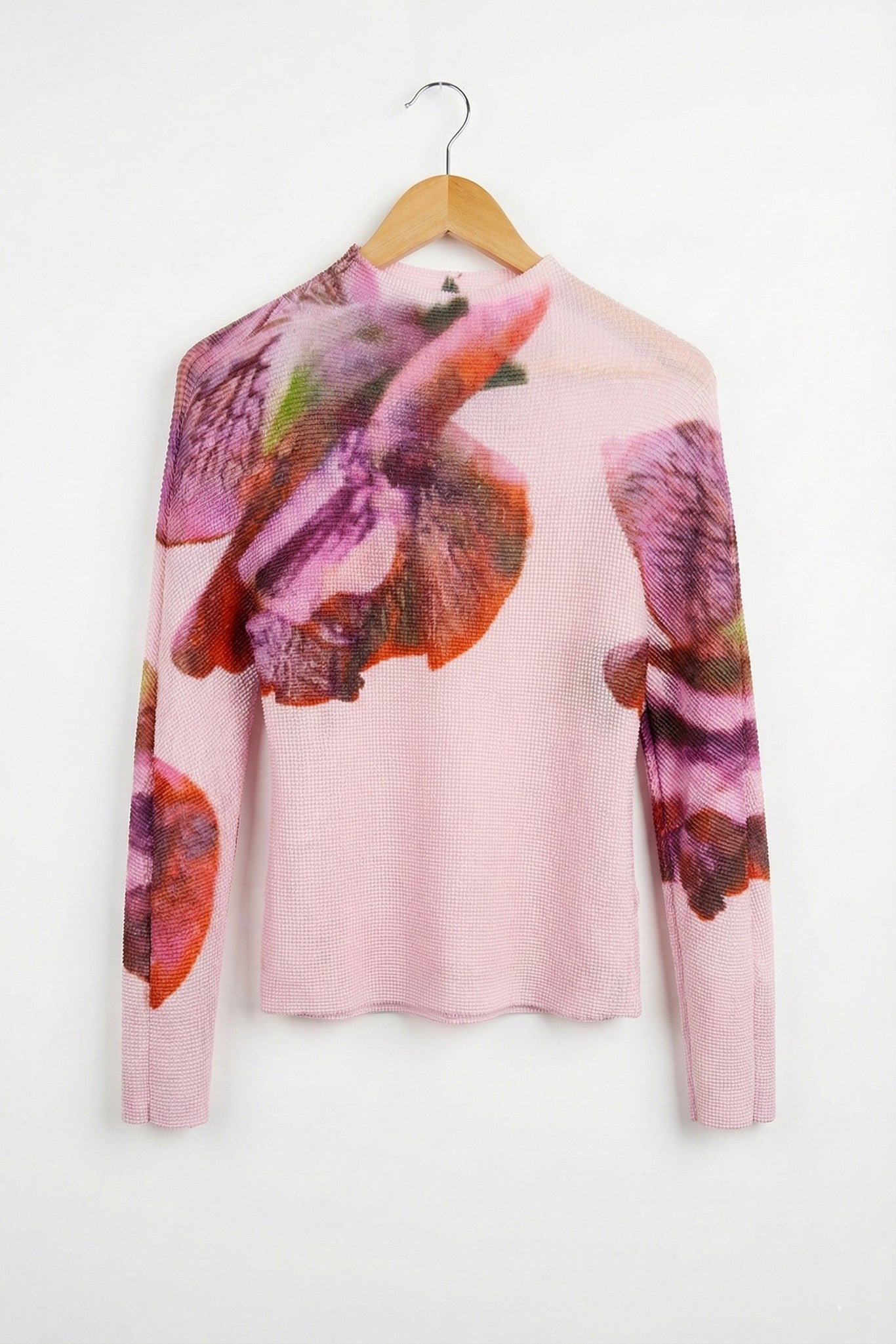 Agata Coral 3D Honeycomb Long Sleeve Texture Top by Wild Cosmos in Petal Pink