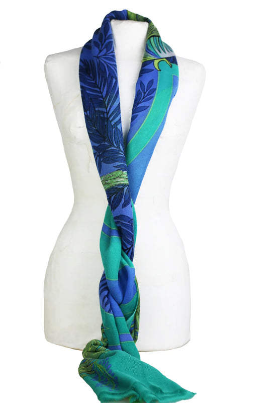 Wool Stole with Birds/Parrots by Supplement d'AM in Manaus Bleu