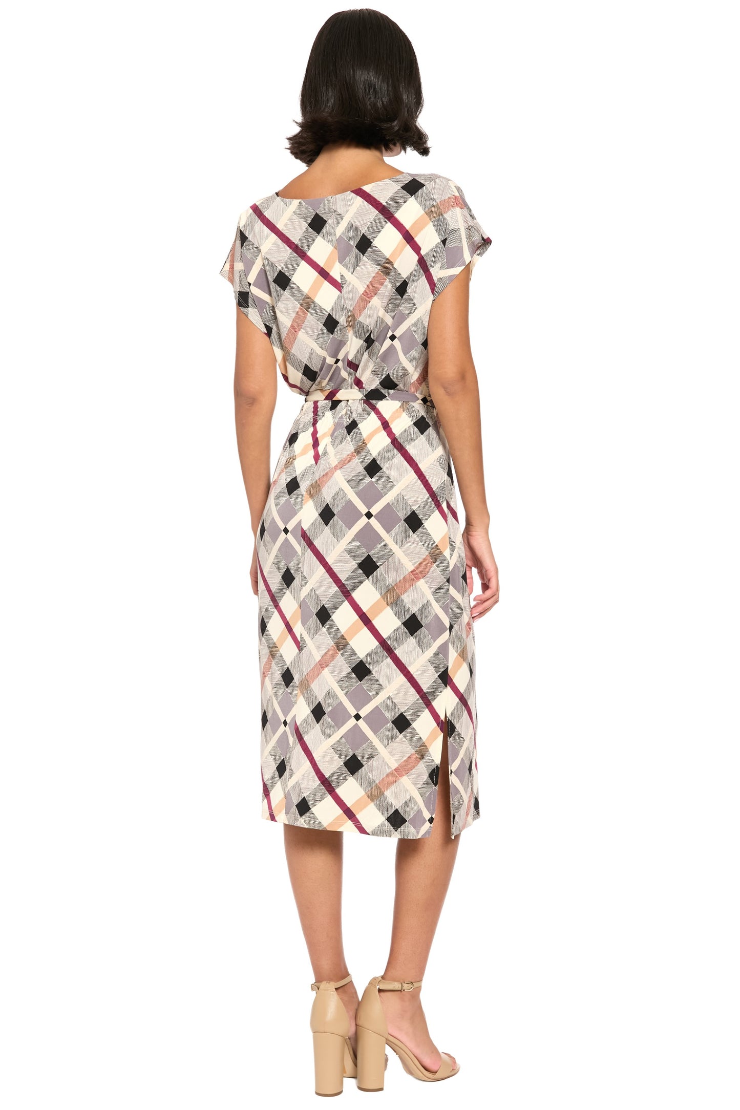 Dress by Donna Morgan in Tan/Maroon Banner