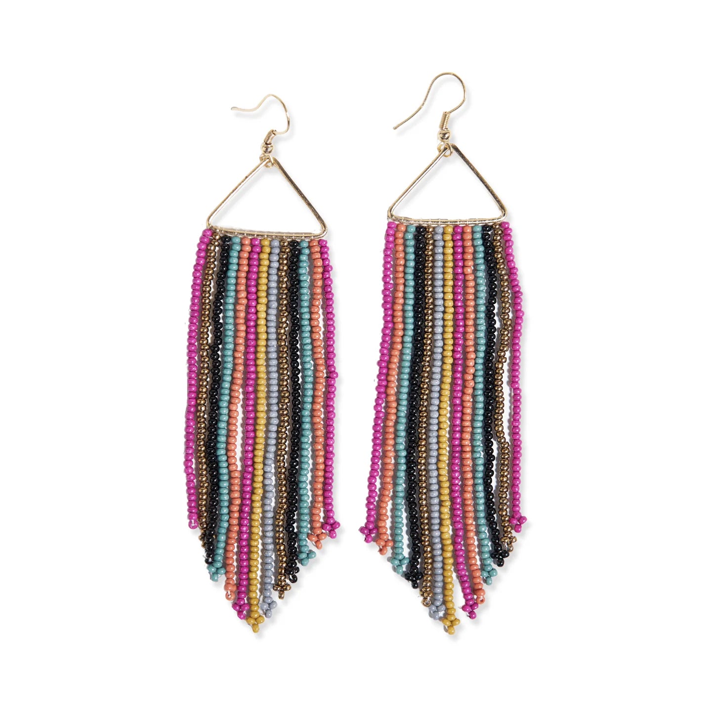 Emilie Vertical Stripe Beaded Fringe Earrings by Ink+Alloy in Muted Rainbow