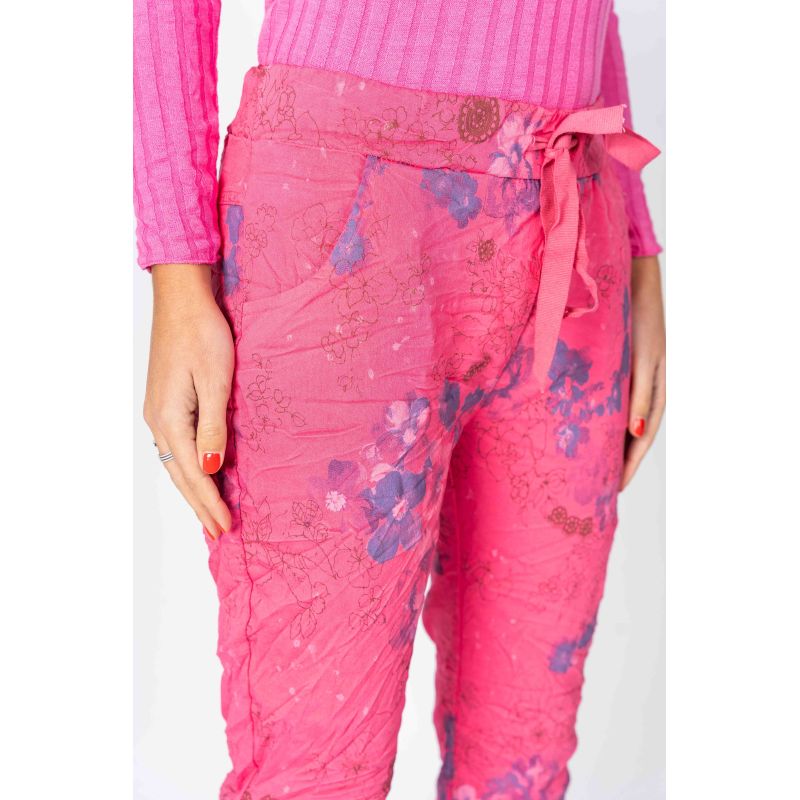 Flower Printed Pants by Look Mode in Raspberry