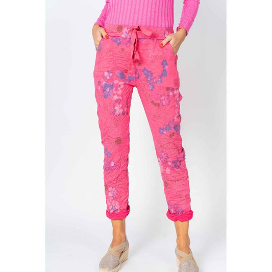 Flower Printed Pants by Look Mode in Raspberry