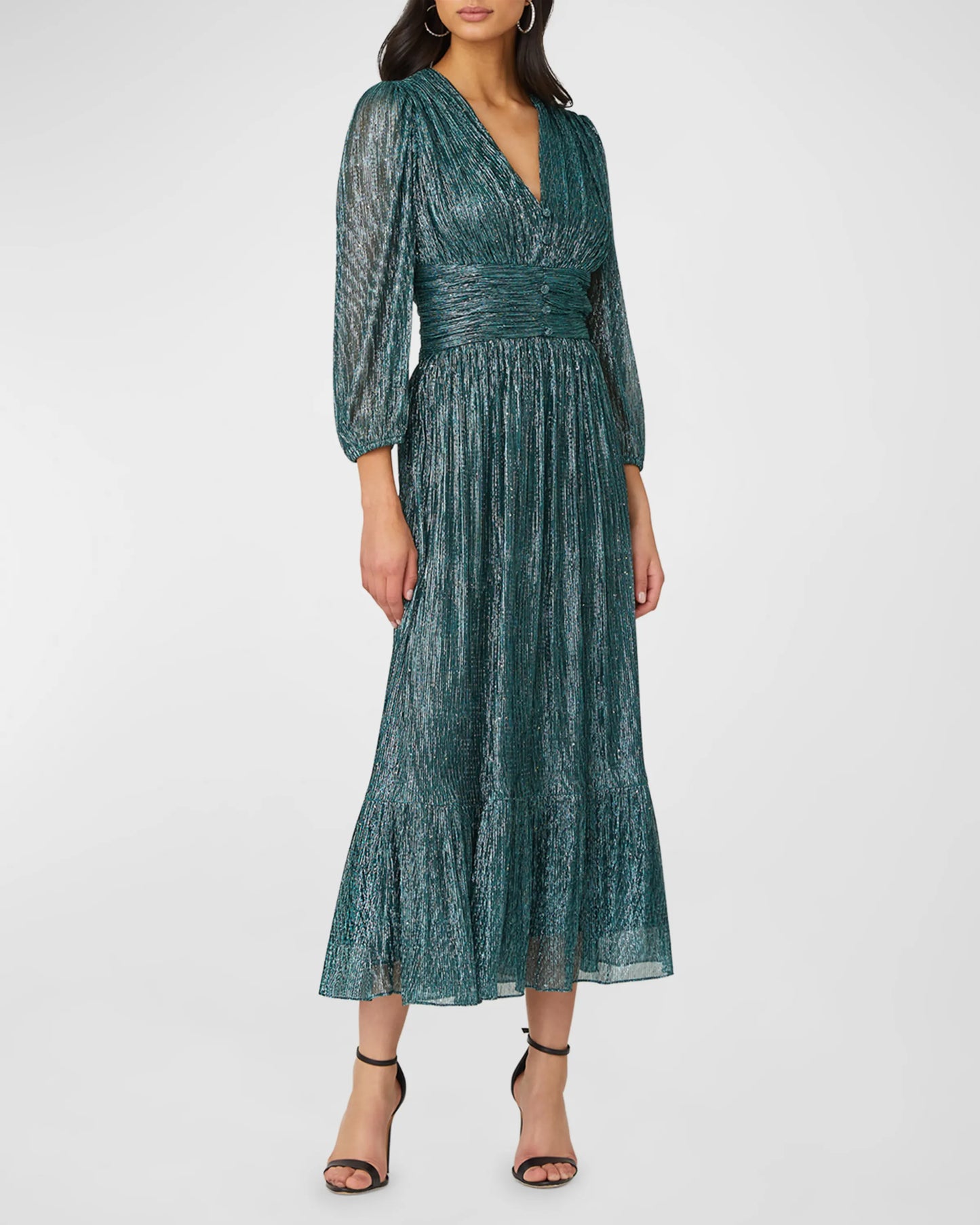 Clara Dress by Shoshanna in Teal Metallic