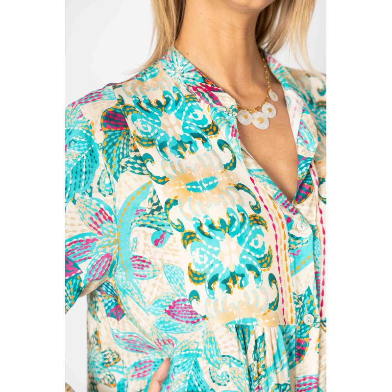 P. Flower Printed Baby Doll Dress by Look Mode in Fushia