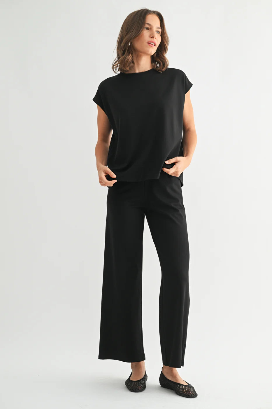 Wide Leg Ponte Knit Pants by Fun2Fun in Black