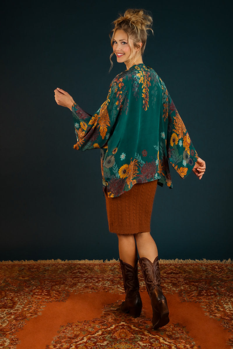 Trailing Wisteria Kimono Jacket by Powder in Teal
