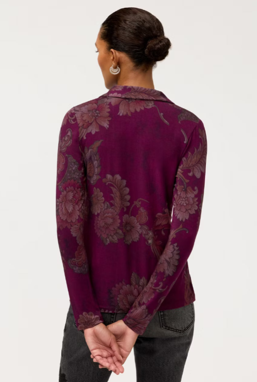 The Janie Favorite Fitted Long Sleeve Button Down by Johnny Was in Tazari Burgundy