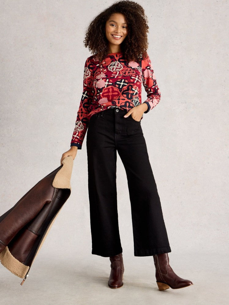 Clara Long Sleeve Tee by White Stuff in Red Print