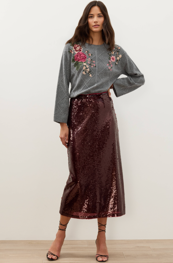 Classic Sequin Midi Skirt by Johnny Was in Red