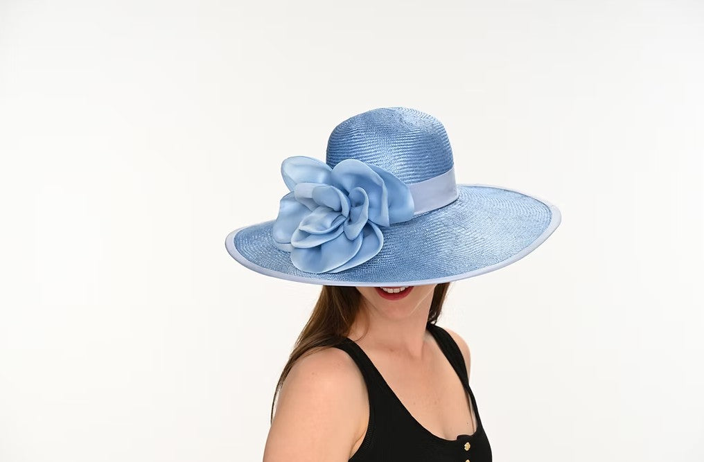 Single Rose Hat by Christine A. Moore Millinery in Light Blue