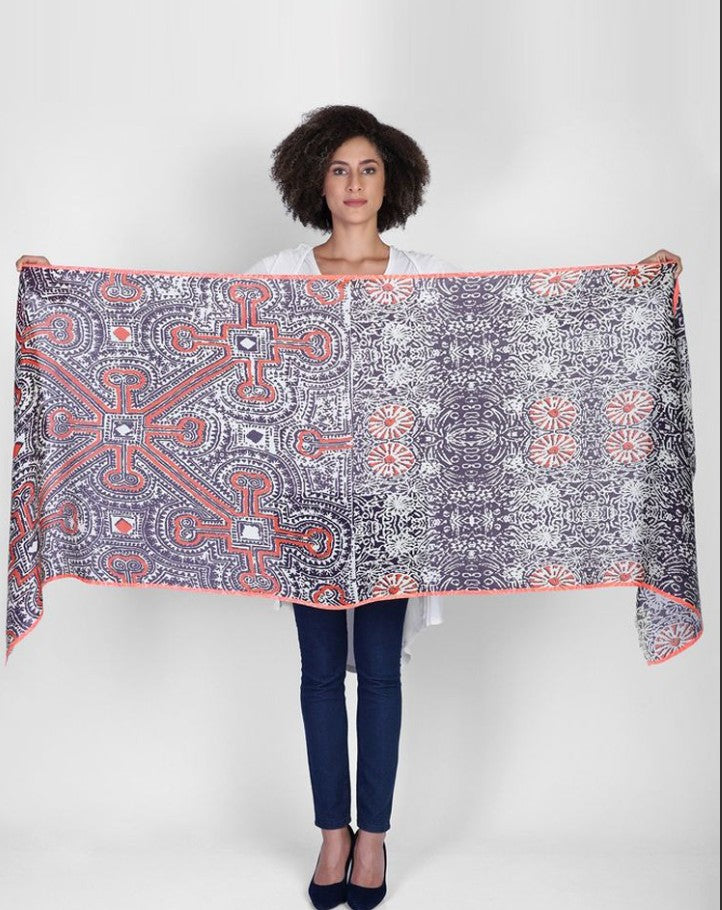 Fable Wrap by Vismaya Scarves in Navy Orange