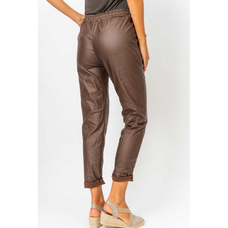 Pleather Pants by Look Mode in Brown