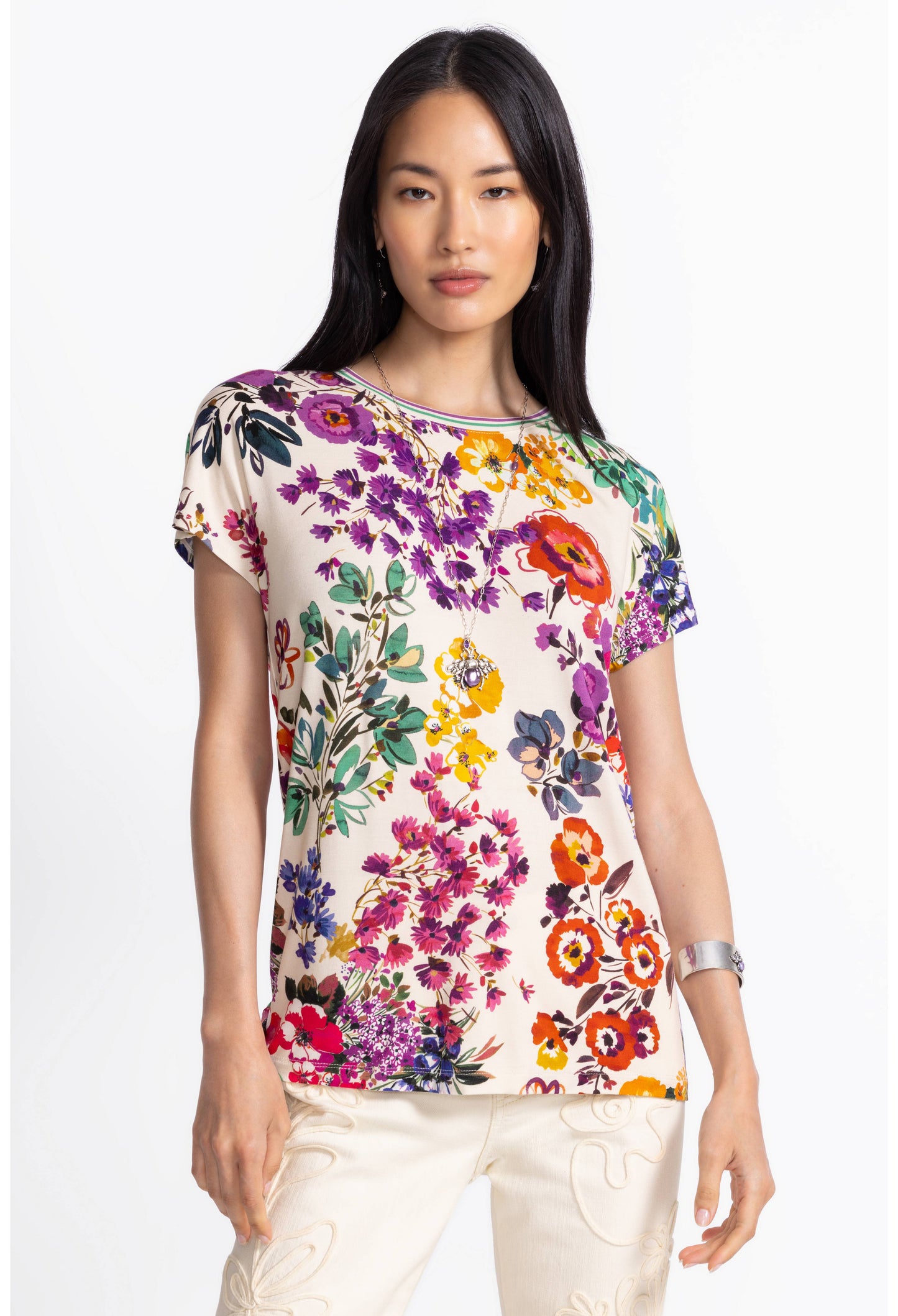 The Jaine Favorite Relaxed Dolman Sleeve Tee by Johnny Was in Evalon