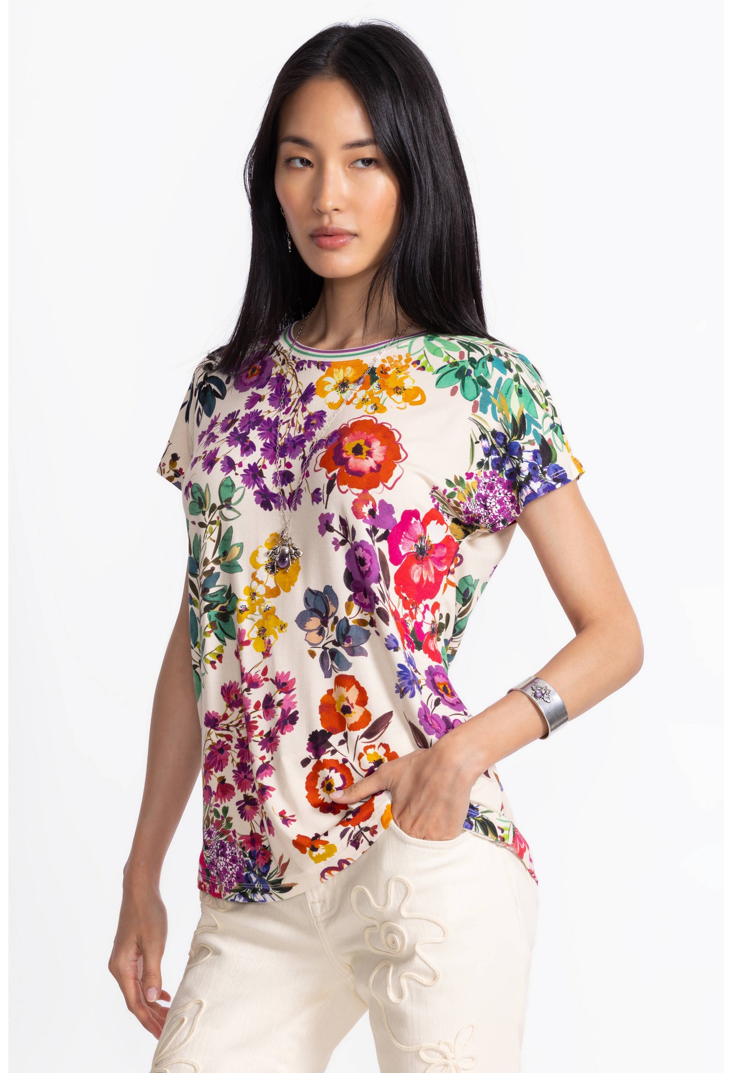 The Jaine Favorite Relaxed Dolman Sleeve Tee by Johnny Was in Evalon