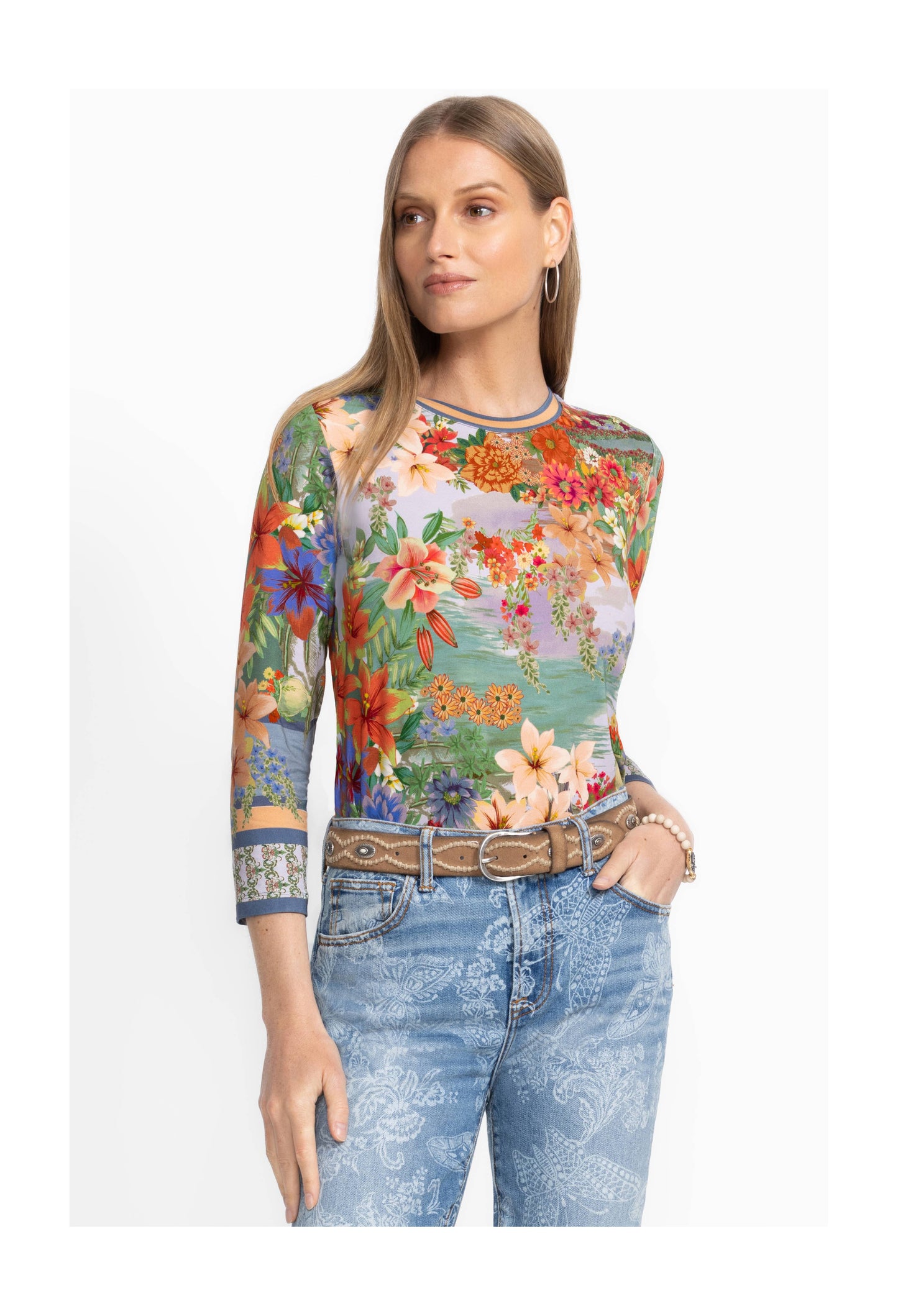 The Janie Favorite 3/4 Sleeve Crew Neck Tee in Asteria