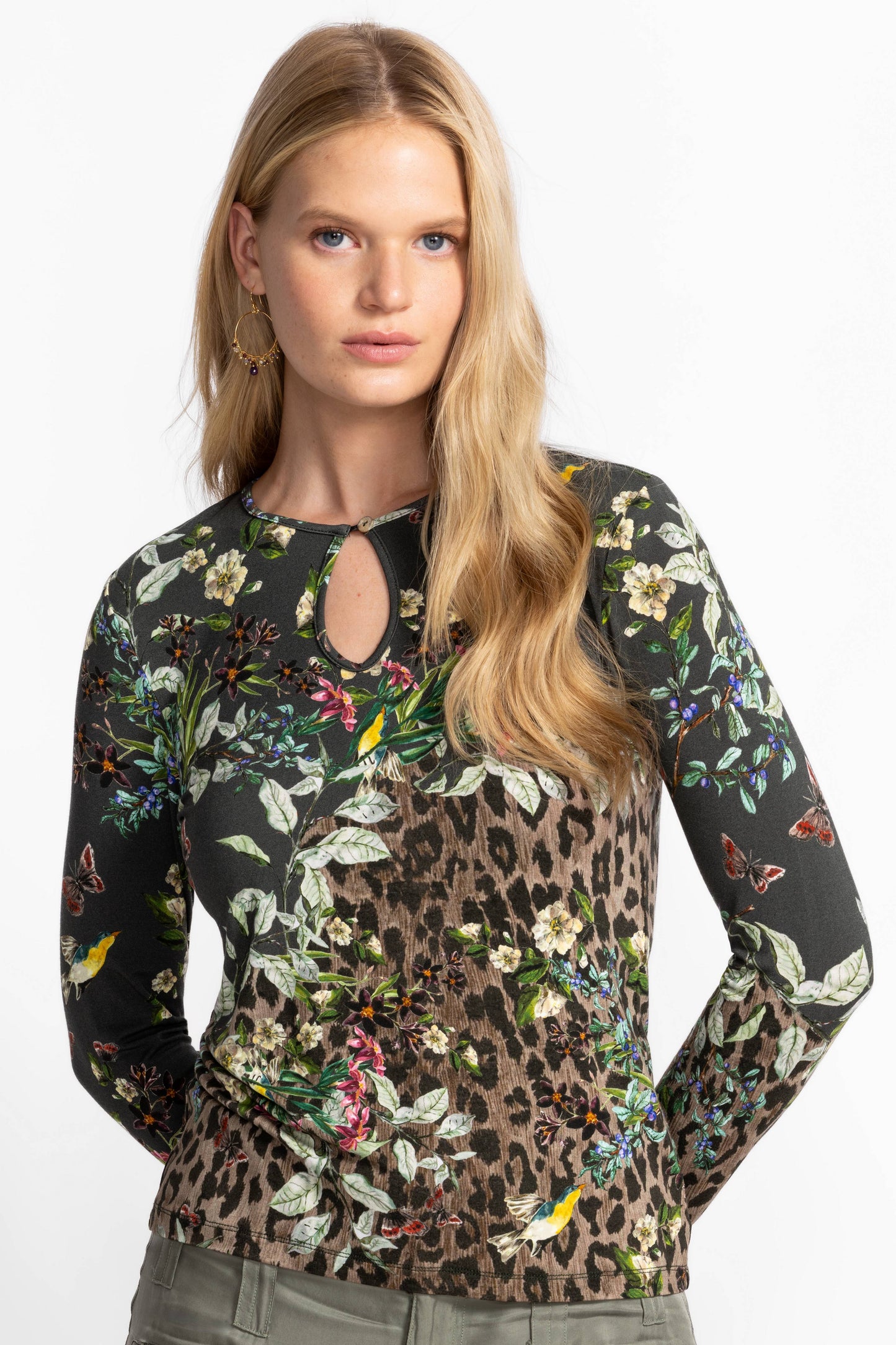 The Janie Favorite Keyhole Top by Johnny Was in Ash Bird