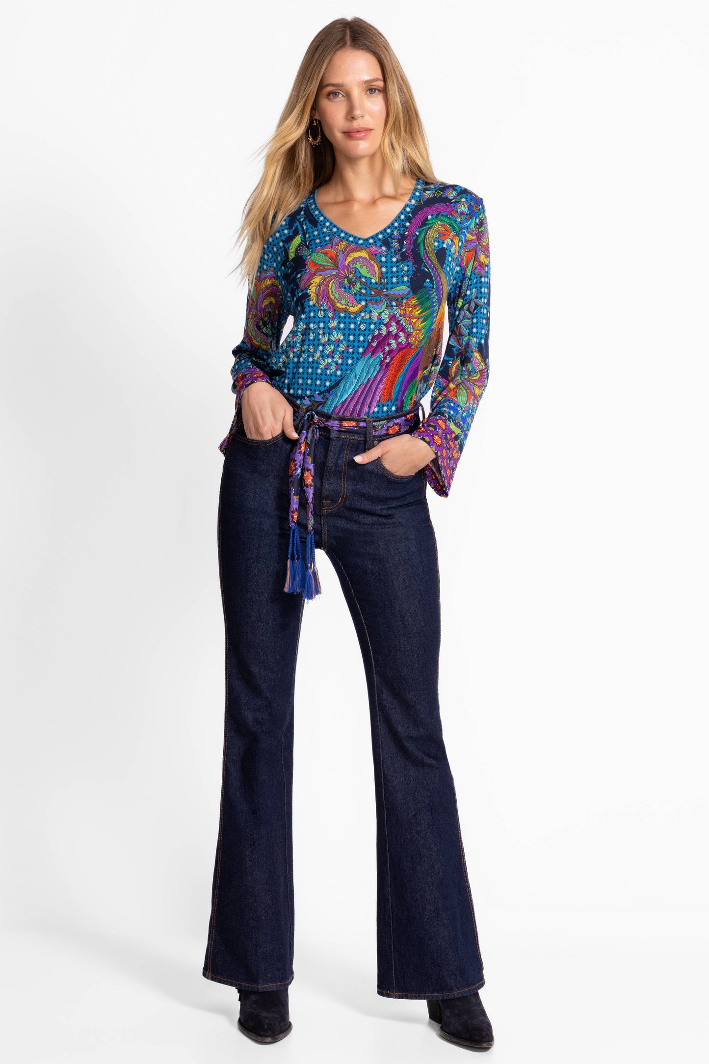 The Janie Favorite V-Neck Kimono Sleeve Tee by Johnny Was in Thalassa