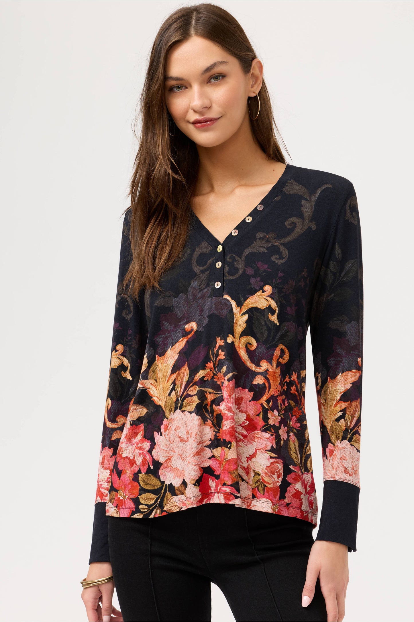 The Janie Favorite Henley Top by Johnny Was in Cherie