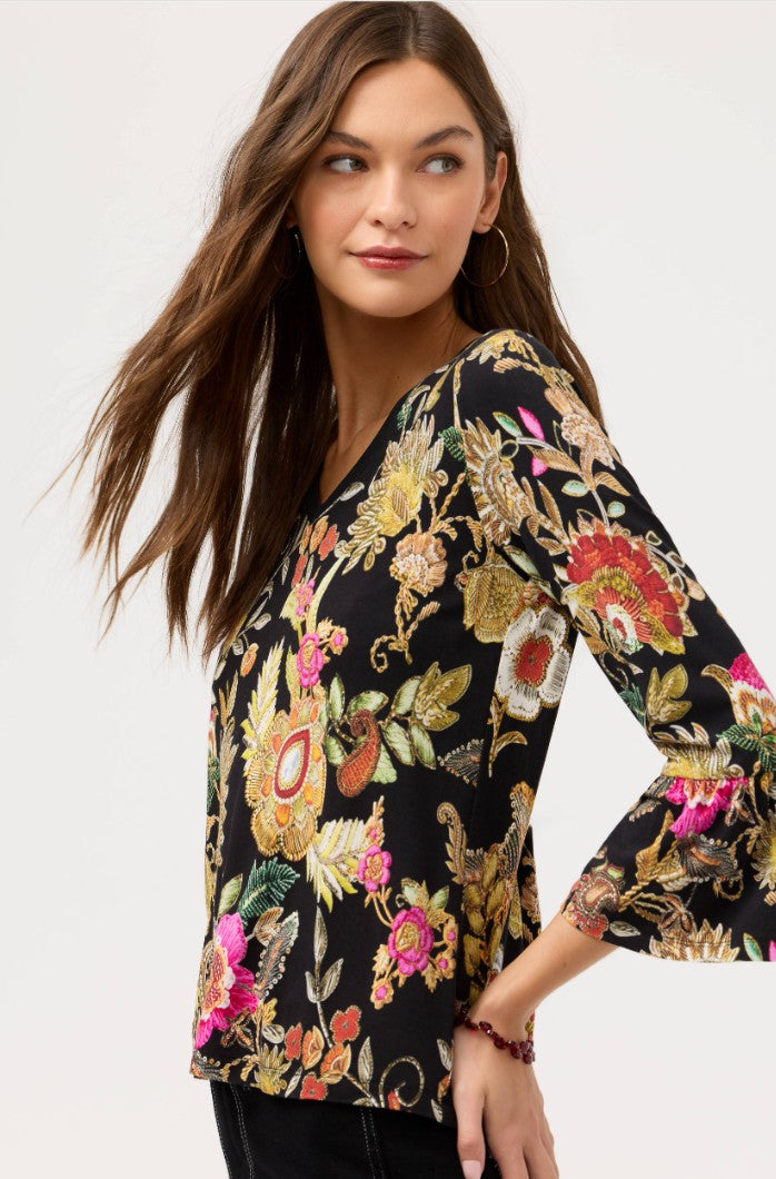 The Janie Favorite V-Neck Flute Sleeve by Johnny Was in Lowri Black