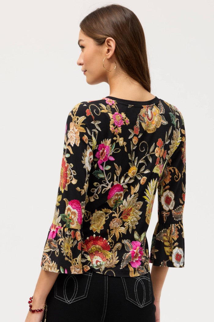 The Janie Favorite V-Neck Flute Sleeve by Johnny Was in Lowri Black