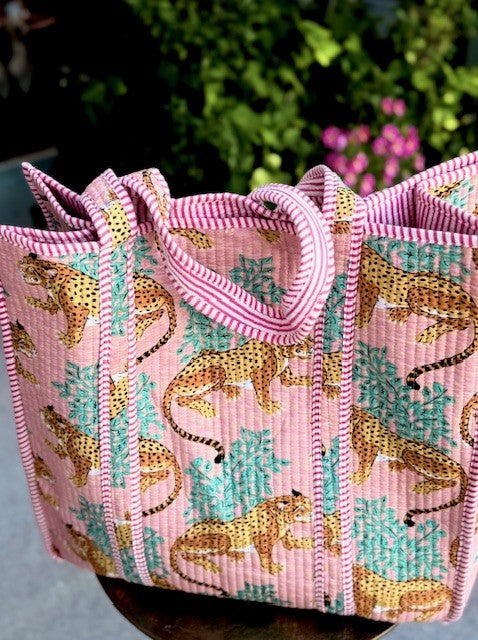 XL Quilted Tote Bag by Queens Designs in Pink Tiger