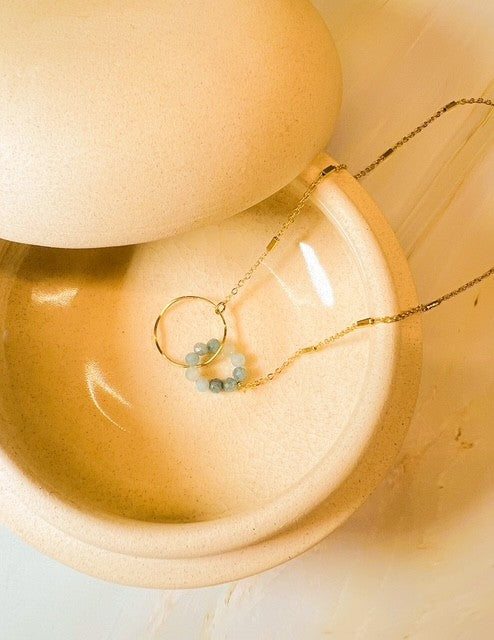 Double Circle Necklace w/Gemstone Chain by Santore Jewelry in Labradorite