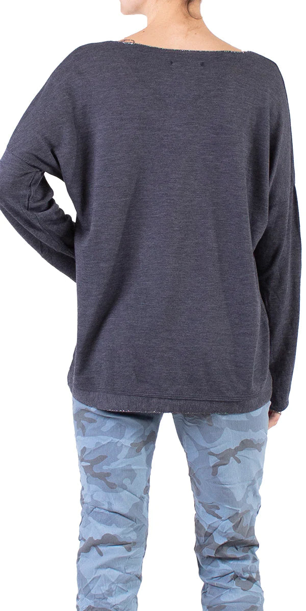 Alexis Long Sleeve Shimmery Top by Gigi Moda in Navy