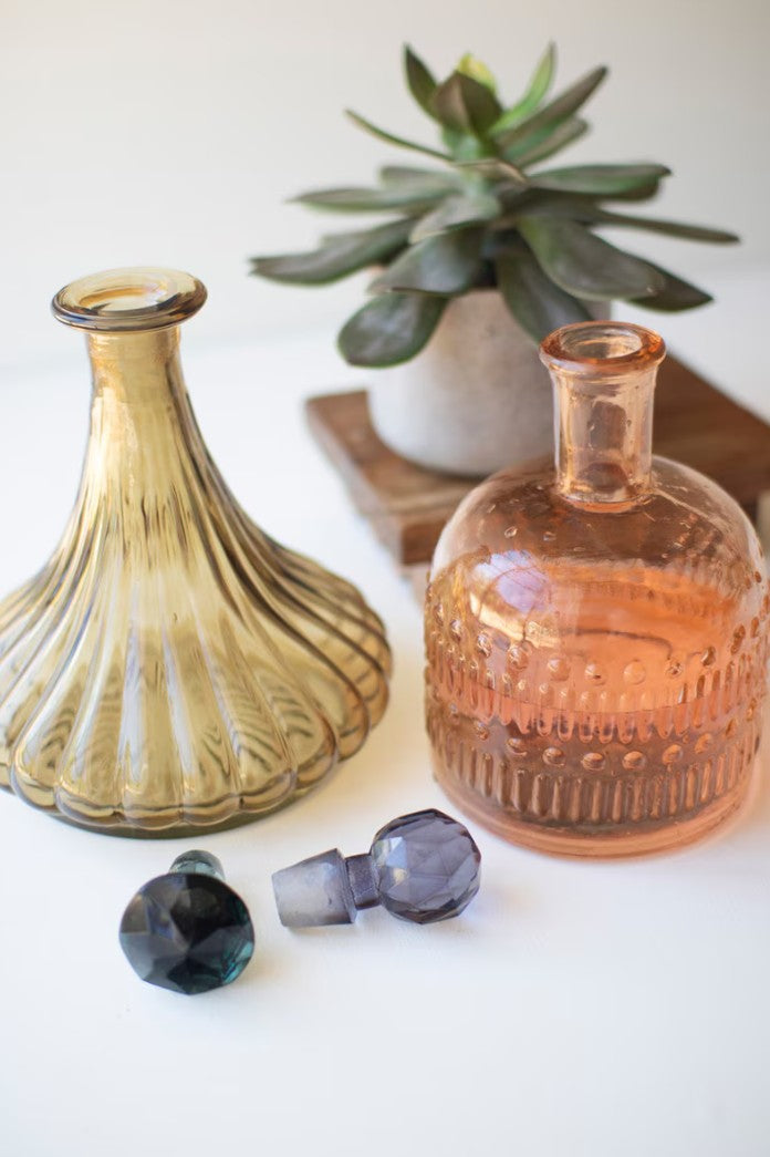 Set of Two Glass Decanters (One Each Design) by Kalalou