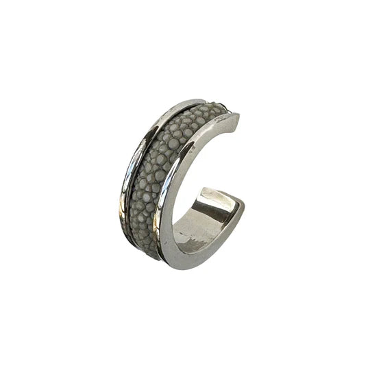 LUNA White Gold Plated Earring Shagreen Inlay Gray by VIVO Studios