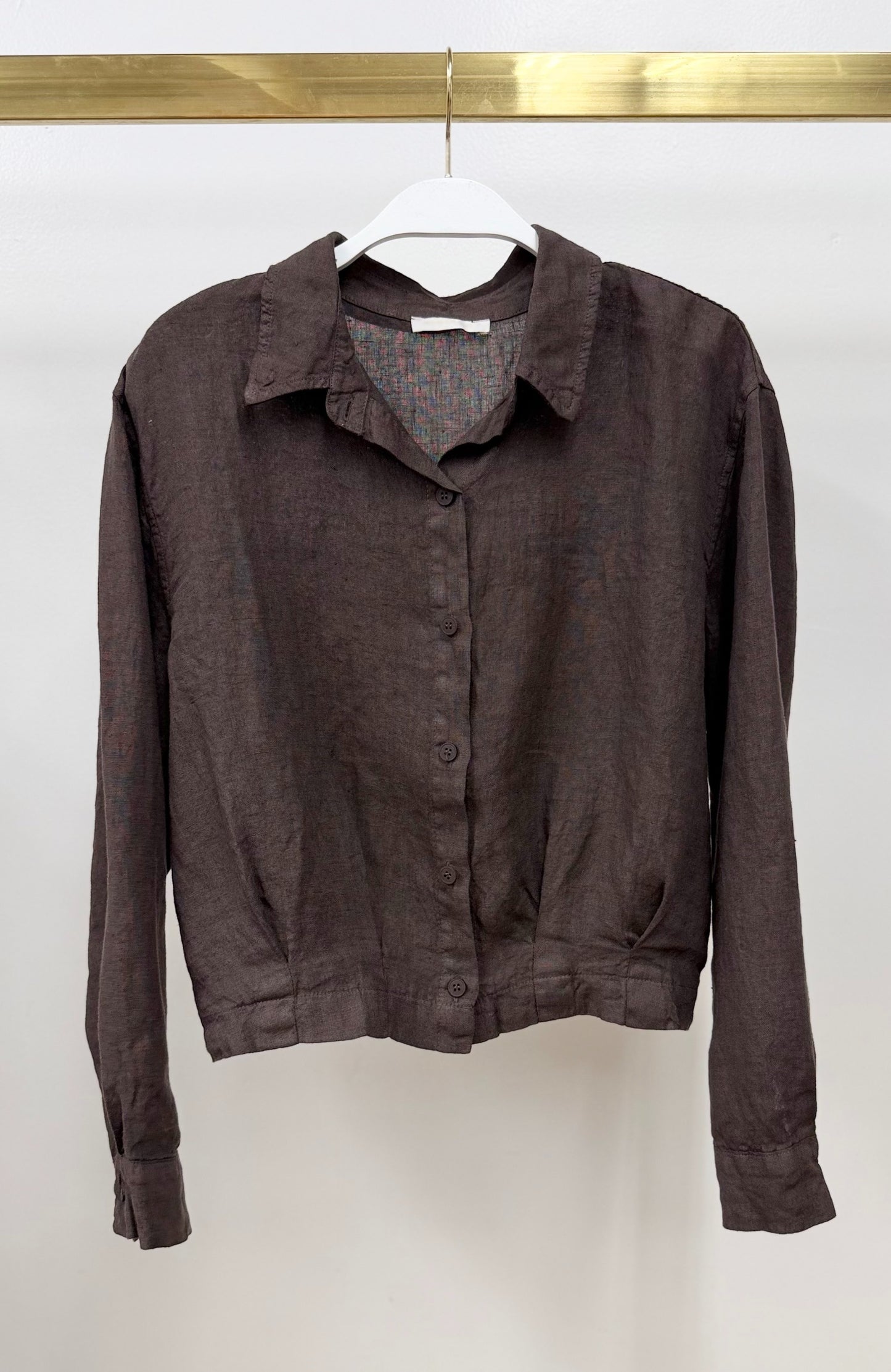 Linen Button-Down Long Sleeve Top/Jacket by Milio Milano in Chocolate Brown