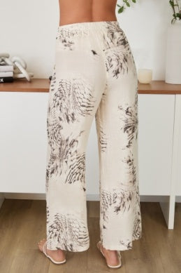 Snake Skin Print Wide Leg Pant by Milio Milano in Beige