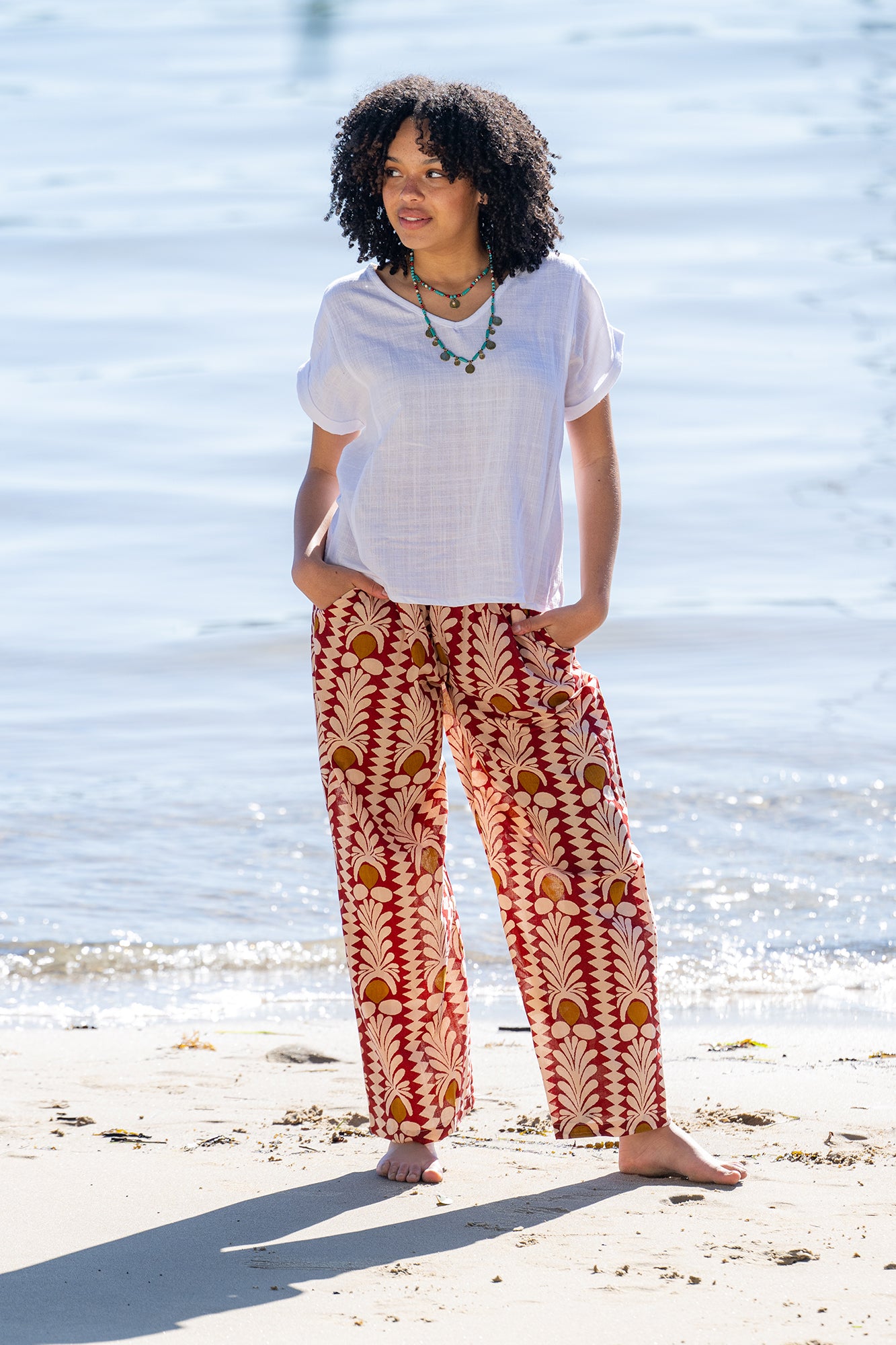 Cotton Hemi Pant by Cienna in Coral